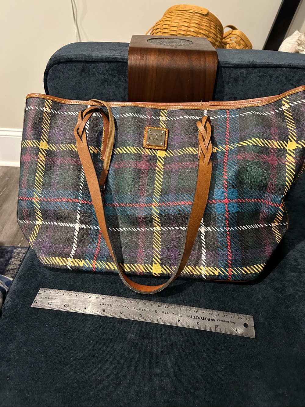 Dooney & Bourke Brown Trim Multicolor Tartan Tote